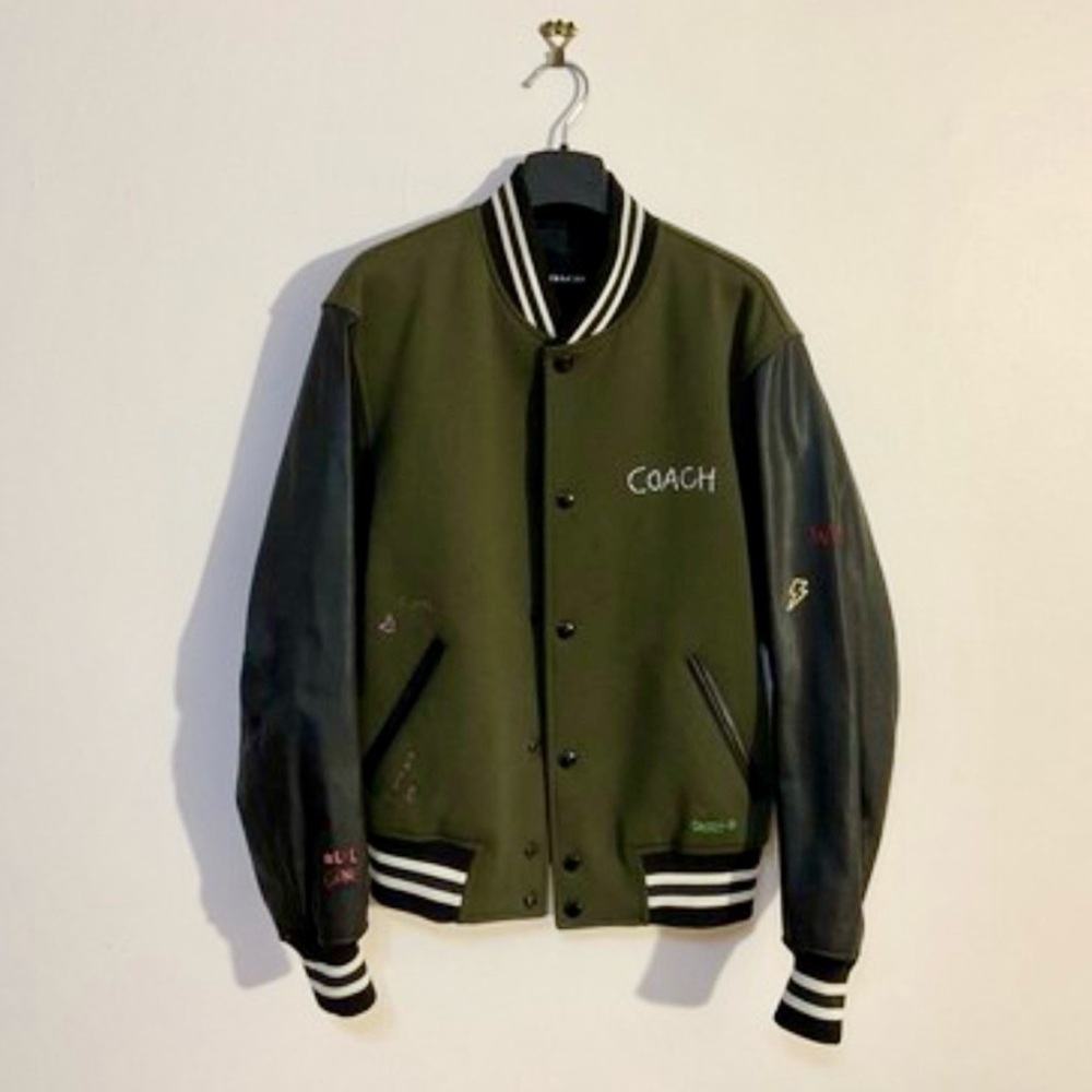 ⭐️ Auth COACH Varsity Leather Sleeve embroidered jacket fits womens medium